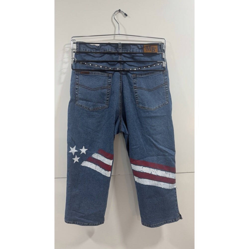 Moto Blue Graphic Jeans Size 17/18 Capris American Flag Womens - Picture 8 of 12